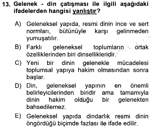 Din Sosyolojisi 2015-2016 Dönem Sonu Sınavı - 13. soru