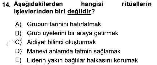 Din Sosyolojisi 2015-2016 Dönem Sonu Sınavı - 14. soru