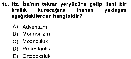 Din Sosyolojisi 2015-2016 Dönem Sonu Sınavı - 15. soru