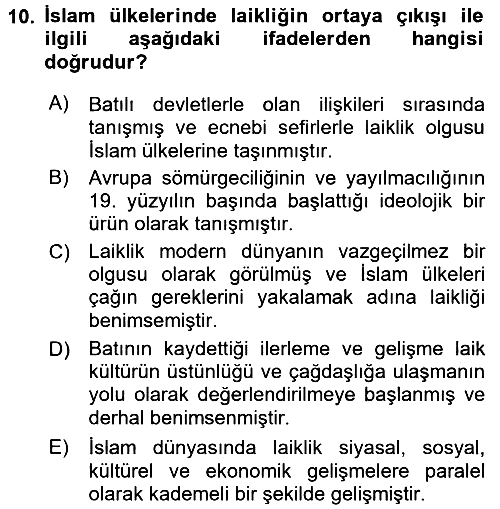 Din Sosyolojisi 2016-2017 Dönem Sonu Sınavı - 10. soru
