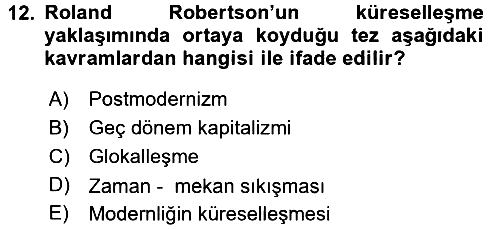 Din Sosyolojisi 2016-2017 Dönem Sonu Sınavı - 12. soru