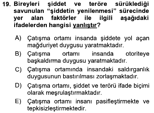 Din Sosyolojisi 2016-2017 Dönem Sonu Sınavı - 19. soru