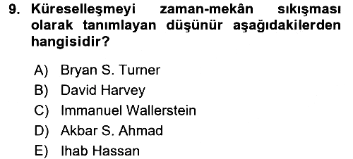 Din Sosyolojisi 2017-2018 Dönem Sonu Sınavı - 9. soru