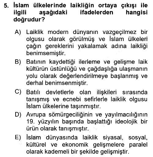 Din Sosyolojisi 2018-2019 Dönem Sonu Sınavı - 5. soru