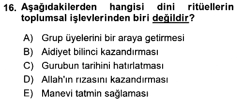 Din Sosyolojisi 2023-2024 Dönem Sonu Sınavı - 16. soru