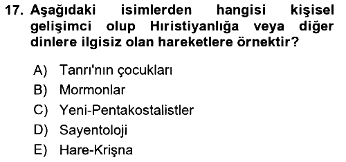 Din Sosyolojisi 2023-2024 Dönem Sonu Sınavı - 17. soru