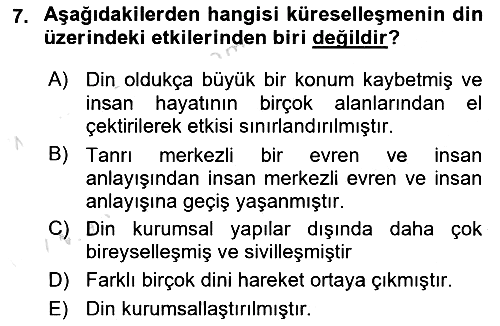 Din Sosyolojisi 2024-2025 Dönem Sonu Sınavı - 7. soru