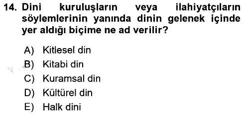 Din Sosyolojisi 2025-2026 Dönem Sonu Sınavı - 14. soru