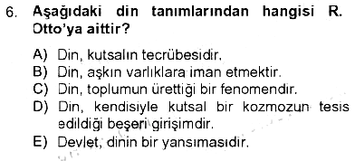 Din Sosyolojisi 2012-2013 Tek Ders Sınavı - 6. soru