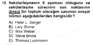 Din Sosyolojisi 2012-2013 Tek Ders Sınavı - 18. soru