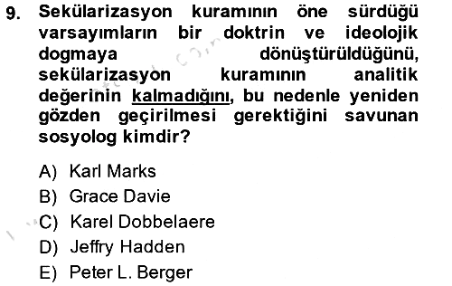 Din Sosyolojisi 2013-2014 Tek Ders Sınavı - 9. soru