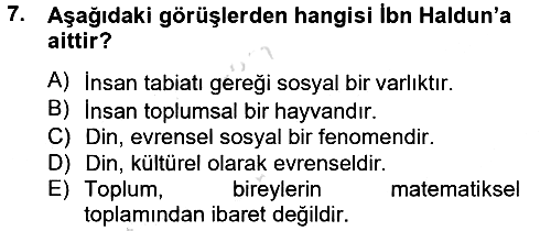 Din Sosyolojisi 2014-2015 Tek Ders Sınavı - 7. soru