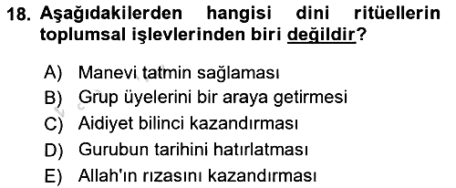 Din Sosyolojisi 2020-2021 Yaz Okulu Sınavı - 18. soru