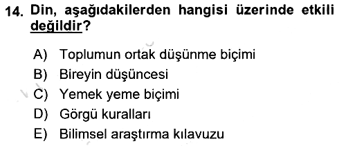 Din Sosyolojisi 2021-2022 Yaz Okulu Sınavı - 14. soru