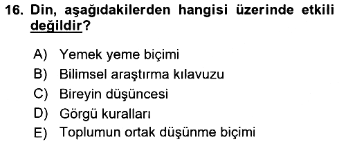 Din Sosyolojisi 2022-2023 Yaz Okulu Sınavı - 16. soru