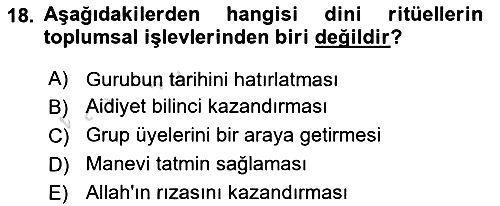 Din Sosyolojisi 2025-2026 Yaz Okulu Sınavı - 18. soru