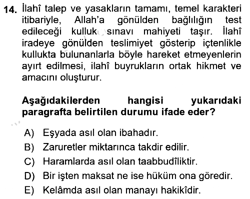 Günümüz Fıkıh Problemleri 2024-2025 Ara Sınav - 14. soru