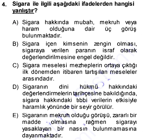 Günümüz Fıkıh Problemleri 2013-2014 Dönem Sonu Sınavı - 4. soru