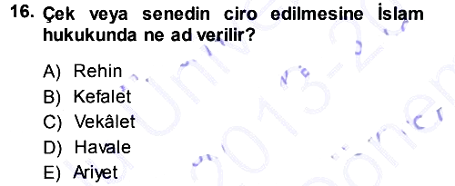 Günümüz Fıkıh Problemleri 2013-2014 Dönem Sonu Sınavı - 16. soru