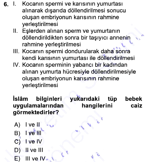 Günümüz Fıkıh Problemleri 2015-2016 Dönem Sonu Sınavı - 6. soru
