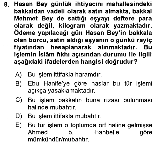 Günümüz Fıkıh Problemleri 2015-2016 Dönem Sonu Sınavı - 8. soru