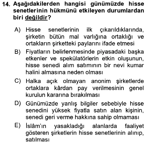 Günümüz Fıkıh Problemleri 2015-2016 Dönem Sonu Sınavı - 14. soru