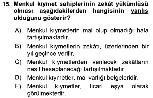 Günümüz Fıkıh Problemleri 2015-2016 Dönem Sonu Sınavı - 15. soru