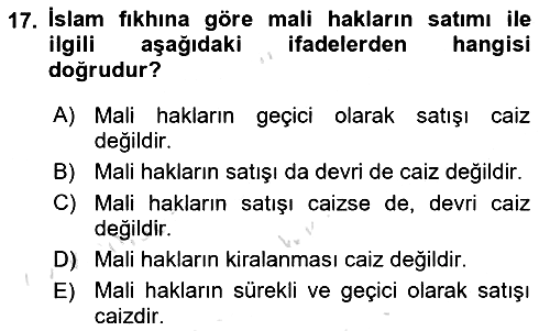 Günümüz Fıkıh Problemleri 2019-2020 Dönem Sonu Sınavı - 17. soru