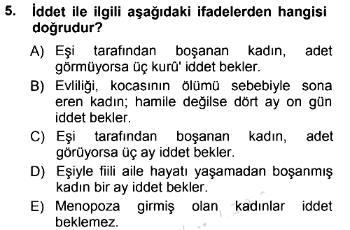 Günümüz Fıkıh Problemleri 2013-2014 Tek Ders Sınavı - 5. soru