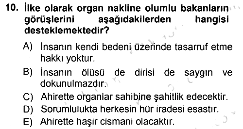 Günümüz Fıkıh Problemleri 2013-2014 Tek Ders Sınavı - 10. soru