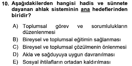 Hadis 2017-2018 3 Ders Sınavı - 10. soru