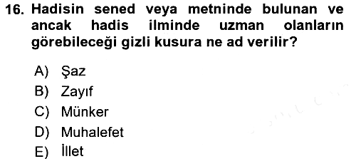 Hadis 2017-2018 3 Ders Sınavı - 16. soru