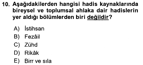 Hadis 2018-2019 3 Ders Sınavı - 10. soru