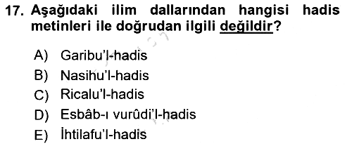 Hadis 2018-2019 3 Ders Sınavı - 17. soru