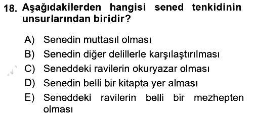 Hadis 2018-2019 3 Ders Sınavı - 18. soru