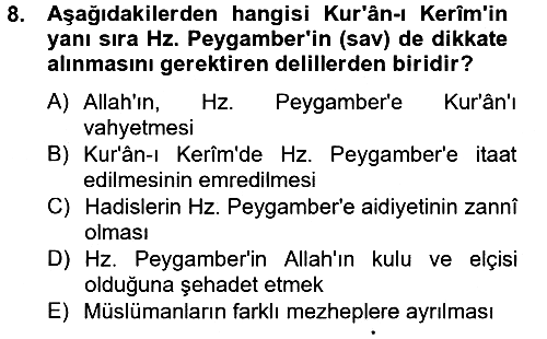 Hadis 2012-2013 Ara Sınav - 8. soru