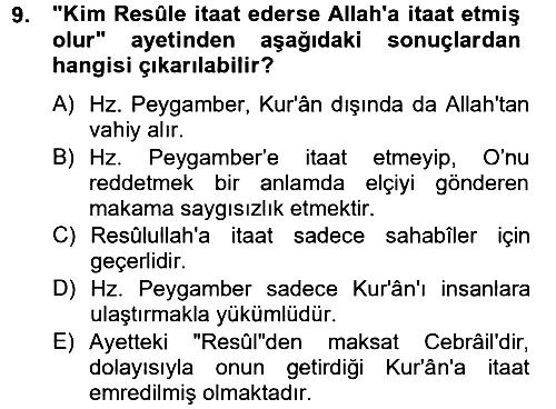 Hadis 2012-2013 Ara Sınav - 9. soru