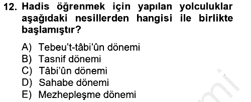 Hadis 2012-2013 Ara Sınav - 12. soru
