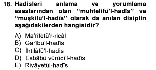 Hadis 2012-2013 Ara Sınav - 18. soru