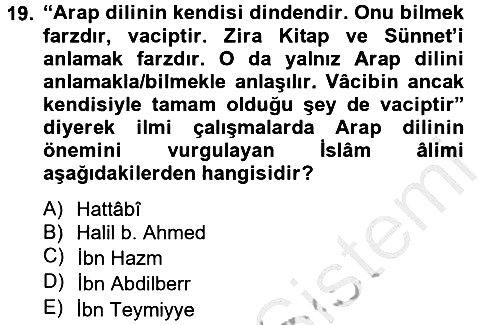 Hadis 2012-2013 Ara Sınav - 19. soru