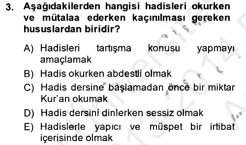 Hadis 2013-2014 Ara Sınav - 3. soru