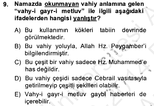 Hadis 2013-2014 Ara Sınav - 9. soru