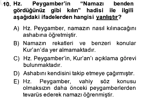 Hadis 2013-2014 Ara Sınav - 10. soru