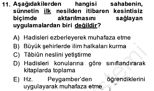 Hadis 2013-2014 Ara Sınav - 11. soru