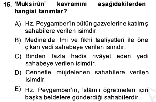 Hadis 2013-2014 Ara Sınav - 15. soru