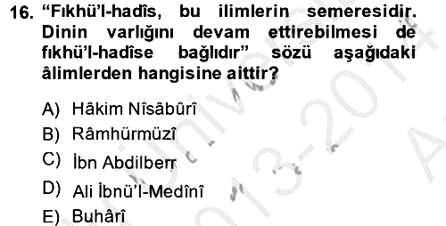 Hadis 2013-2014 Ara Sınav - 16. soru