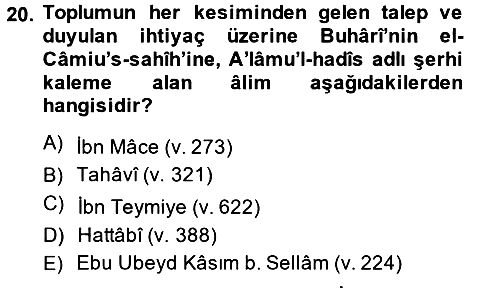 Hadis 2013-2014 Ara Sınav - 20. soru