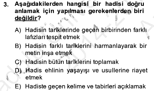 Hadis 2014-2015 Ara Sınav - 3. soru