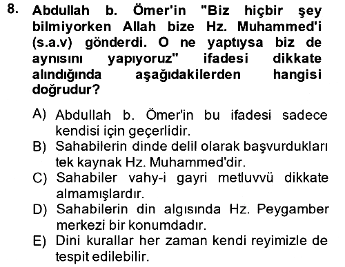Hadis 2014-2015 Ara Sınav - 8. soru