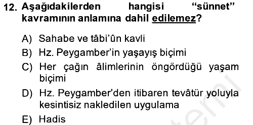 Hadis 2014-2015 Ara Sınav - 12. soru
